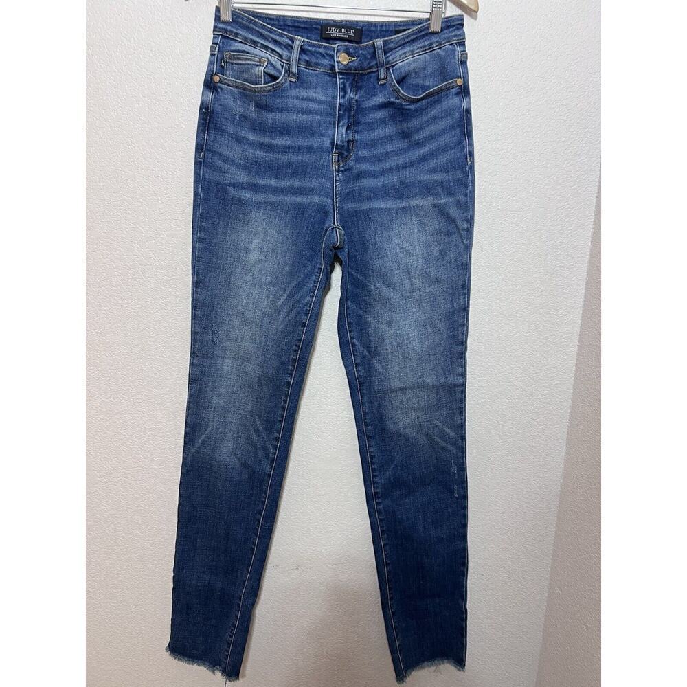 Judy Blue Jeans Women Sz 7 / 28 Boyfriend Fit Cut Off Bottoms JB88541 High Waist